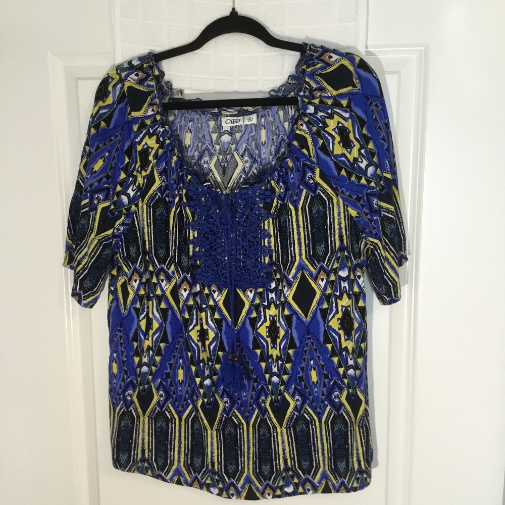 Cato Women’s Pullover Top Blue/ Yellow Size XL